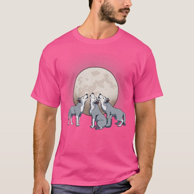 Three Wolves Howling At The Moon T-Shirt (Front)