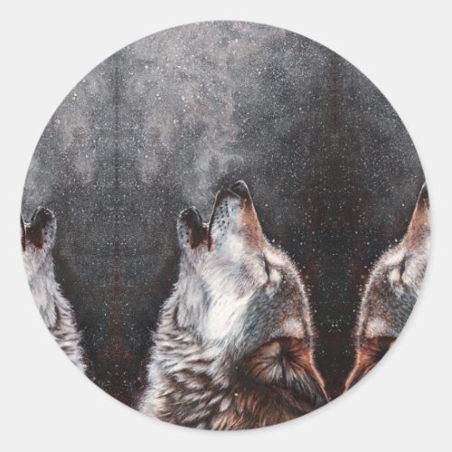 Three Wolves Howling Classic Round Sticker