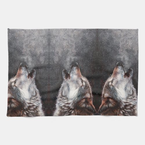 Three Wolves Howling Kitchen Towel