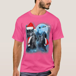 Three Wolves Howling Under Moon Christmas Santa Wo T-Shirt