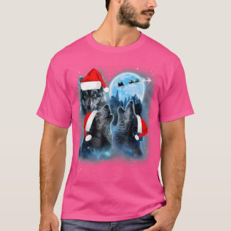 Three Wolves Howling Under Moon Christmas Santa Wo T-Shirt