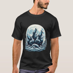 Three Wolves Howling Under Moon, Gray Wolf T-Shirt