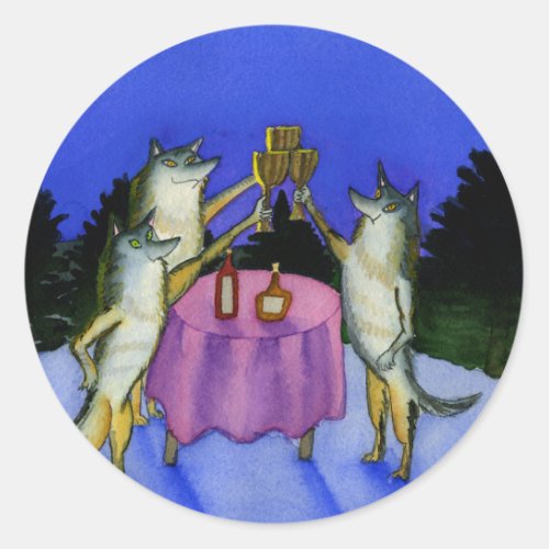 Three Wolves in Snow Classic Round Sticker