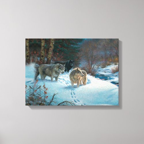 three wolves in the Winter Forest Canvas Print