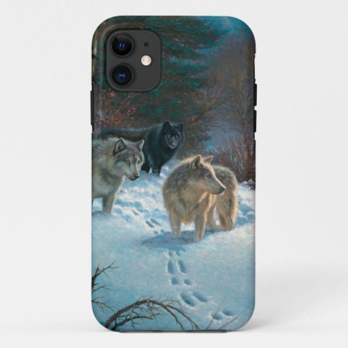 three wolves in the Winter Forest iPhone 11 Case
