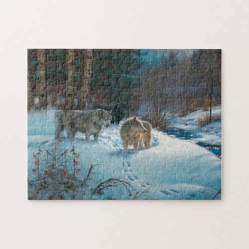 three wolves in the Winter Forest Jigsaw Puzzle
