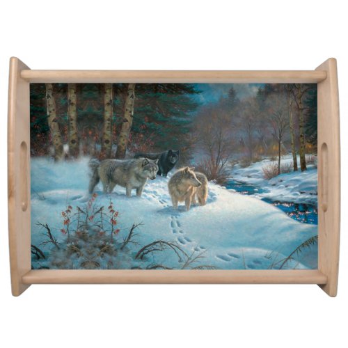 three wolves in the Winter Forest Serving Tray