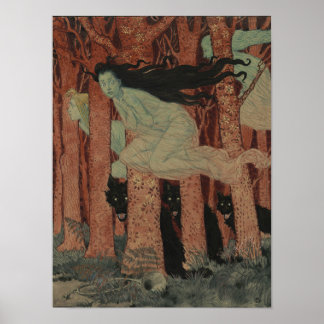 Three Women and Three Wolves Eugène Grasset Poster