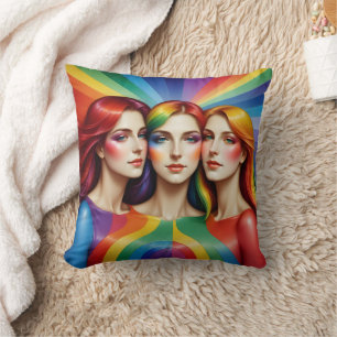Three Women Celebrating Colorful Diversity Throw Pillow