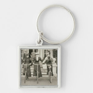 Three women on bicycles, early 1900s (b/w photo) keychain