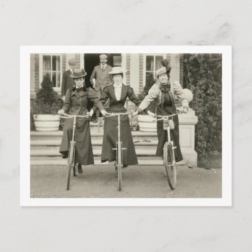 Three women on bicycles early 1900s bw photo postcard