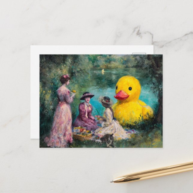 Three Women Picnic With the Giant Duck Postcard (Front/Back In Situ)