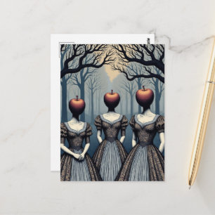 Three Women With Apple Heads in Forest Postcard