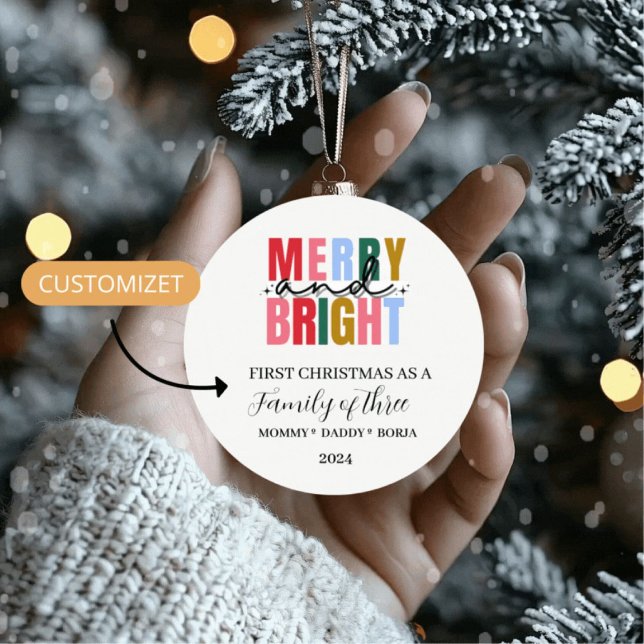 Three-year-old family Christmas worship Ceramic Ornament (Creator Uploaded)