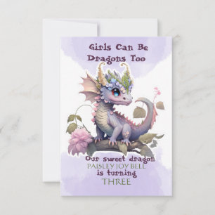 Three Year Old Girl Dragon Invitation