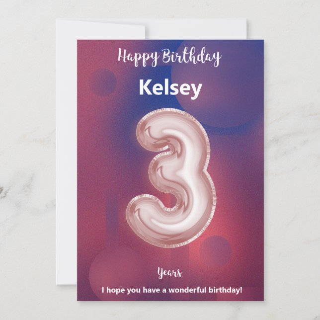 Three year old Happy Birthday card (Front)