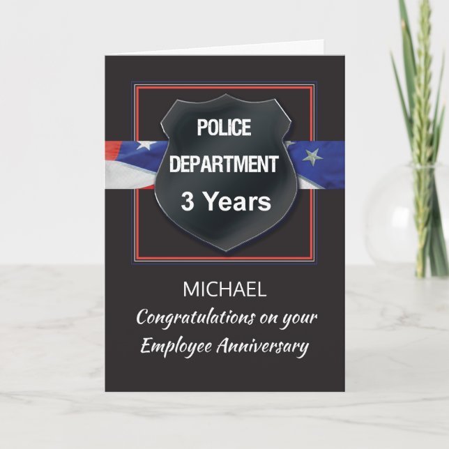 Three Year Police Employee Anniversary Congrats Card (Front)