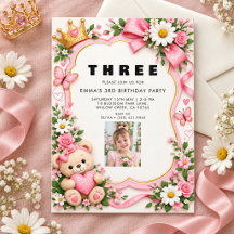Three Years of Sweetness Birthday Photo Invitation