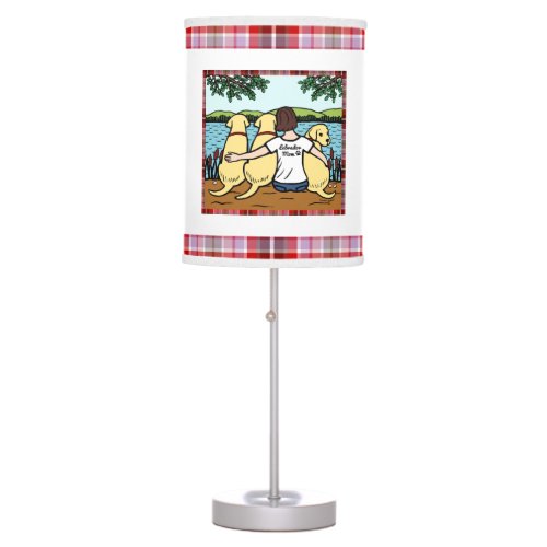 Three Yellow Labradors and Mom Table Lamp