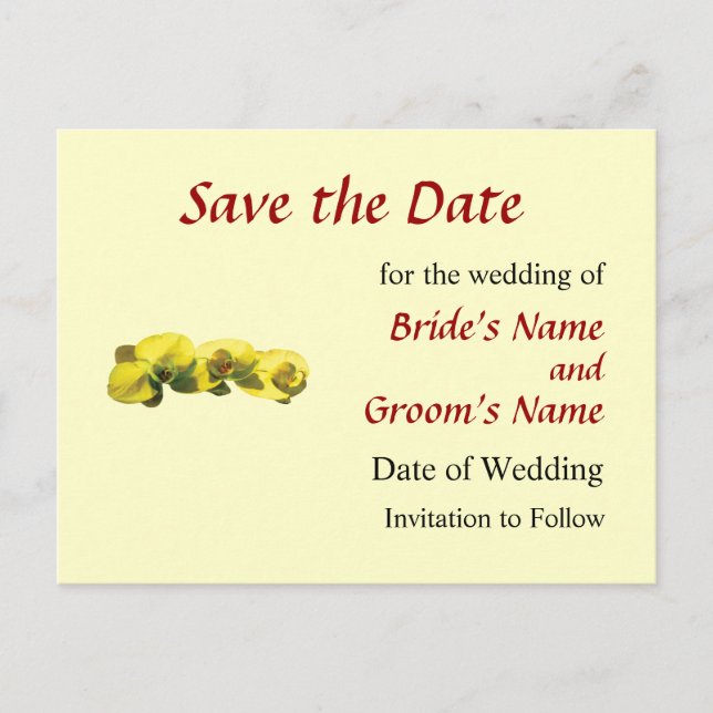 Three Yellow Orchids Save the Date Announcement Postcard (Front)