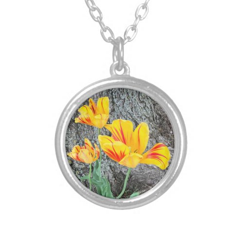 Three Yellow Tulips Sequel   Silver Plated Necklace