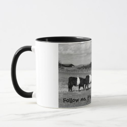 Three young Belted Galloway Follow me Mug