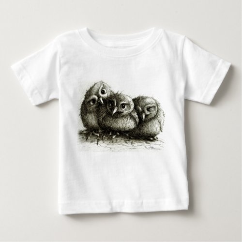 Three Young Cute Owls Baby T_Shirt