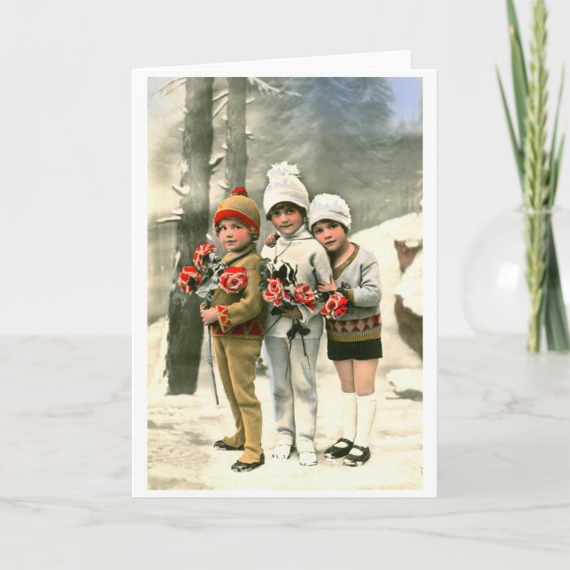 Three young French children Holiday Card (Front)