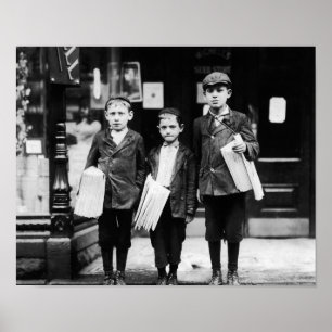 Three Young Newsies - Lewis Hine - Philadelphia Poster