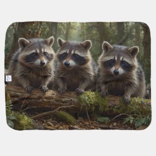 Three Young Raccoons in a Forest Baby Blanket