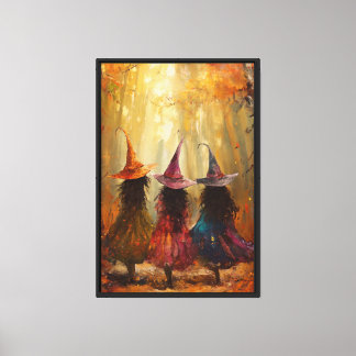 Three Young Witches in the Autumn Forest Canvas Print