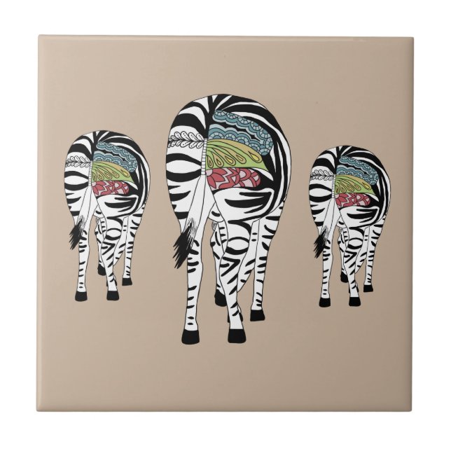 Three zebras  ceramic tile (Front)