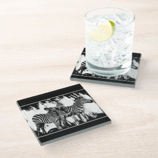 Three Zebras Painting Glass Coaster