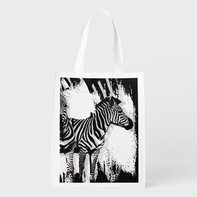 Three Zebras Painting Grocery Bag (Back)