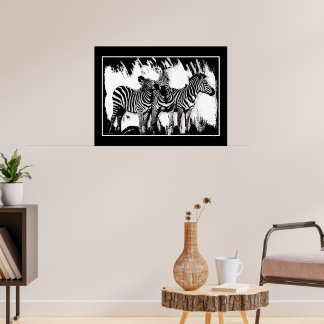 Three Zebras Painting Poster