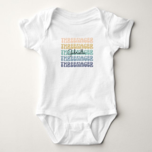 Threenager, 3rd Birthday, Birthday Toddler Name Baby Bodysuit (Front)