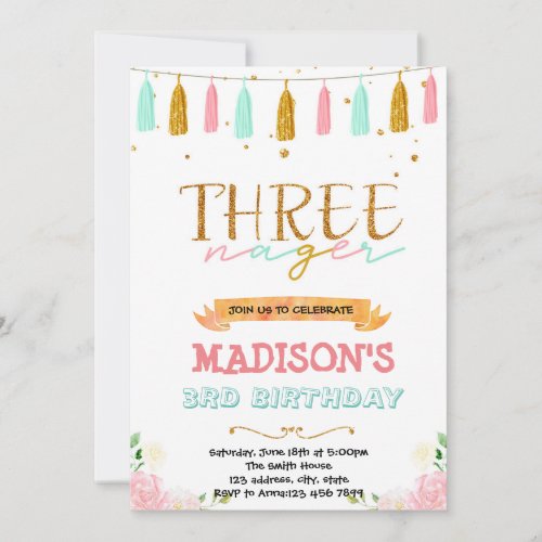 Threenager 3rd birthday invitation