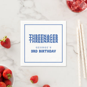 Threenager Name 3rd Birthday Line Border Blue Napkins