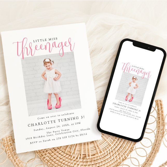 Threenager | Photo 3rd Birthday Party Invitation (Creator Uploaded)