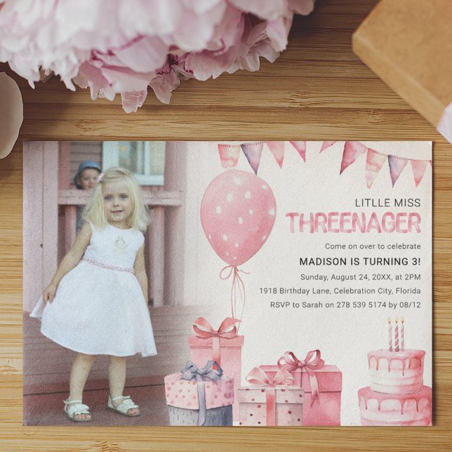 Threenager | Photo 3rd Birthday Party Invitation (Creator Uploaded)