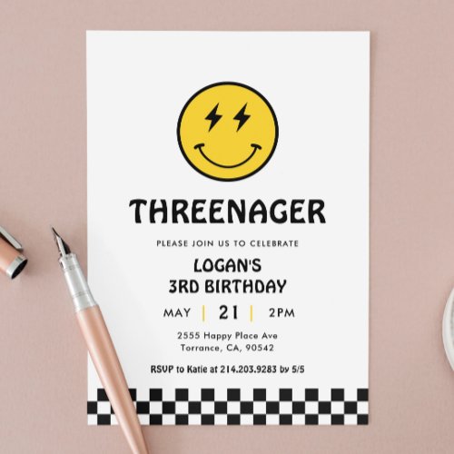 Threenager Retro Boy 3rd Birthday Party  Invitation