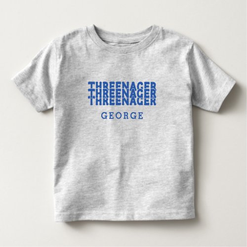 Threenager Retro Lettering Name Blue Text Toddler T_shirt