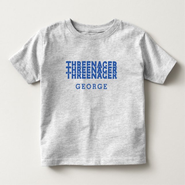 Threenager Retro Lettering Name Blue Text Toddler T-shirt (Front)