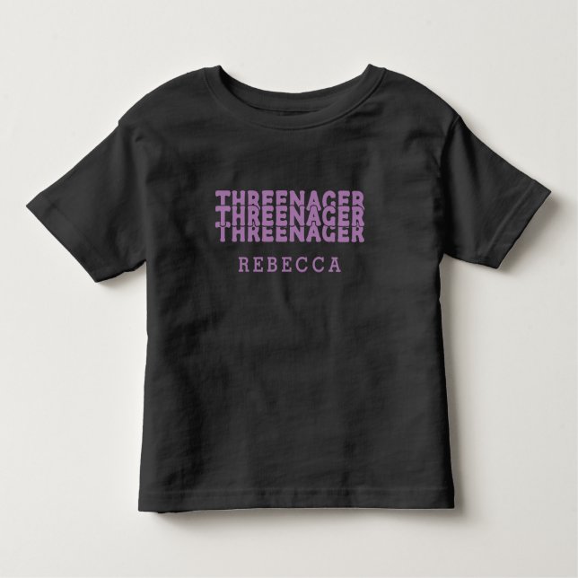 Threenager Retro Lettering Name Lilac Toddler T-shirt (Front)