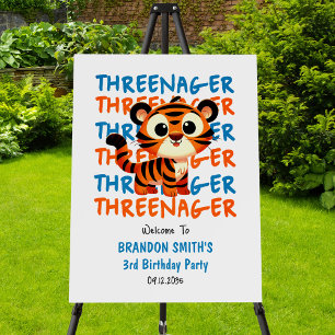 Threenager Tiger Boy 3 Birthday Party Welcome Sign