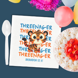 Threenager Tiger Boy 3rd Birthday Party Napkins