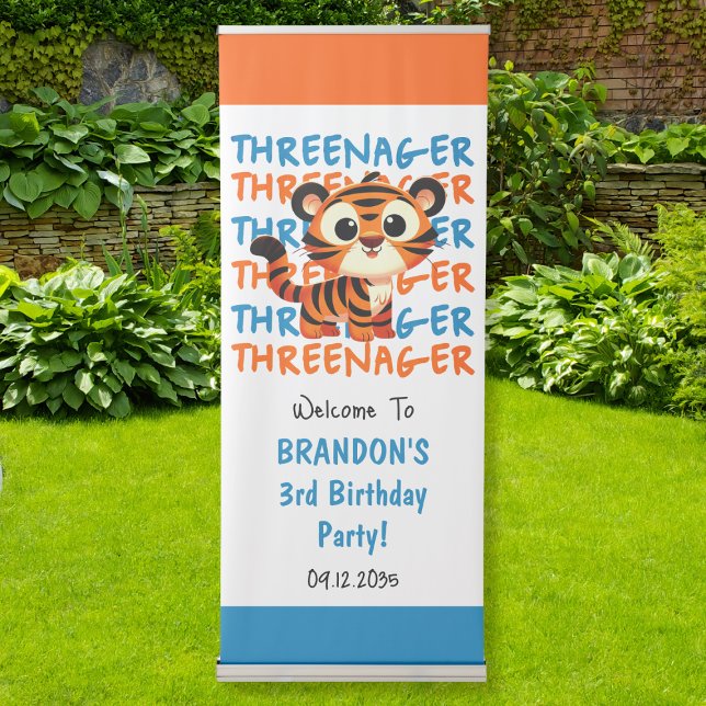 Threenager Tiger Boy 3rd Birthday Party Welcome Retractable Banner (Threenager Tiger Boy 3rd Birthday Party Welcome Retractable Banner
)