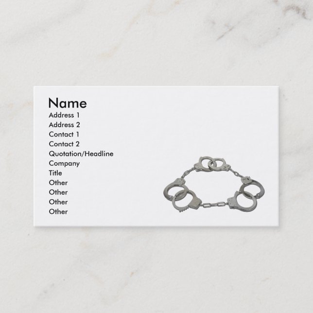 ThreeStrikesHandcuffs103110, Name, Address 1, A... Business Card (Front)