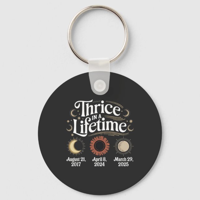 Thrice in a Lifetime 2025 Solar Eclipse Astronomy Keychain (Front)