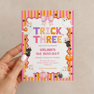 Thrick or Three Birthday Invitation for Girl